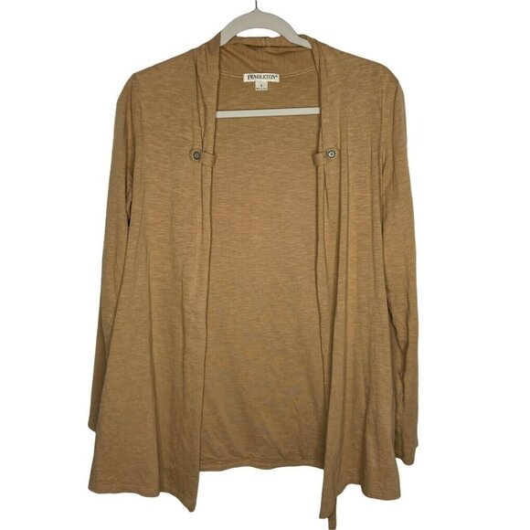 Pendleton Open Front Cardigan Women's Size Small‎ Light Brown Cross Embellished - Picture 1 of 11